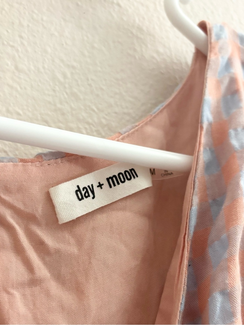 Day + Moon Women’s Peach & Blue Wrap Romper with Tie Waist - Picture 5 of 8
